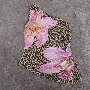 Floral Leopard Print Asymmetrical Crop Top